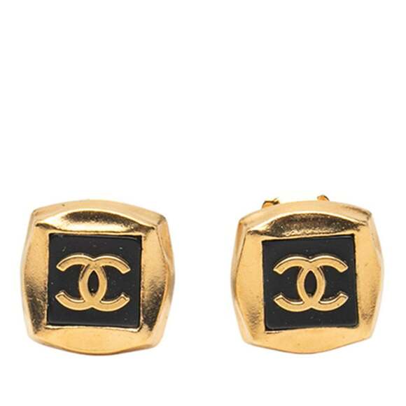 CHANEL Vintage Black Logo Earrings